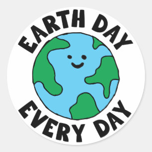Sticker Rond EarthDay Quotidien Écofriendly Icône Happy Earth C