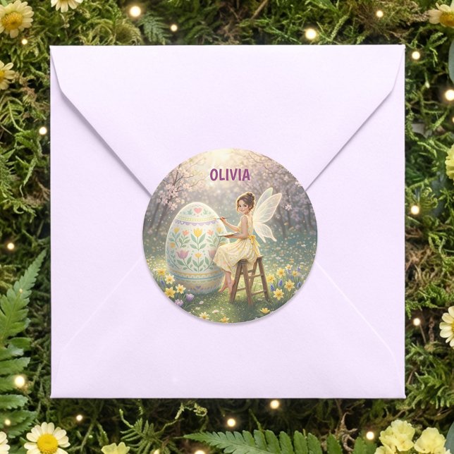 Sticker Rond Easter Fairy Painting Egg Spring (Créateur téléchargé)