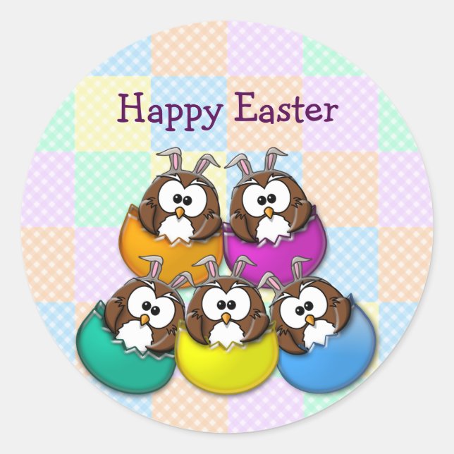 Sticker Rond Easter owl - rainbow (Devant)