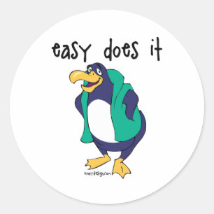 Sticker Rond Easy It Penguin