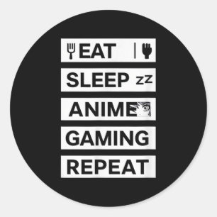 Sticker Rond Eat Sleep Anime Jeu Répéter Otaku Gamer Humour