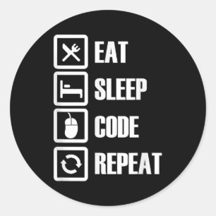 Sticker Rond Eat Sleep Code Répétition Coding Programmer Ingéni