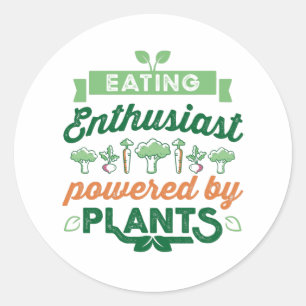 Sticker Rond Eating Enthousiasment powered by Plants Vegan Veni