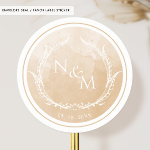 Sticker Rond Eau beige Monogramme Enveloppe Sceau /Favoriser