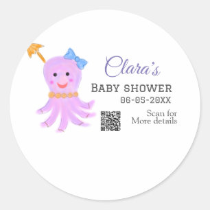 Sticker Rond Eau bleu violet octopus baby shower mer ani