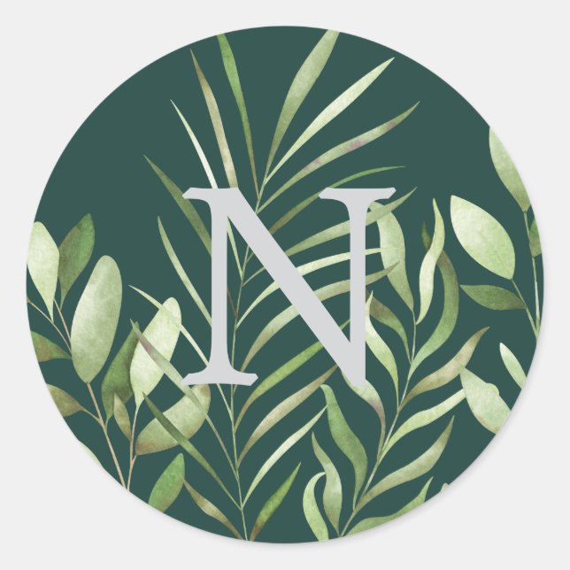 Sticker Rond Eau de verdure Mariage Monogramme Enveloppe Sceau (Devant)