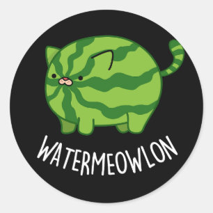 Sticker Rond Eau-fond lon Funny Watermelon Chat Pun Dark BG