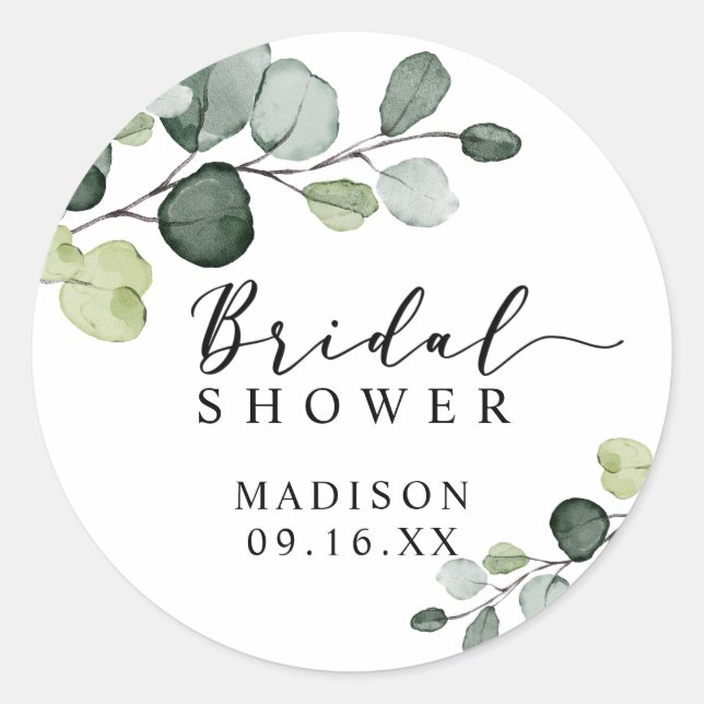 Sticker Rond Eau-forte Eucalyptus verdure Shower de mariage (Devant)