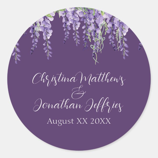 Sticker Rond Eau romantique Wisteria sur le violet foncé (Devant)