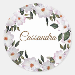 Sticker Rond Eau Rose Ballerina Floral Illustration