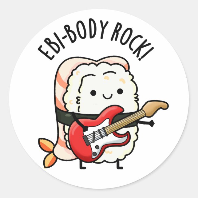 Sticker Rond Ebi-body Rock drôle Rocker Sushi Pun (Devant)