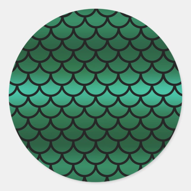 Sticker Rond Écailles de sirène vertes et noires Poisson de fan (Devant)