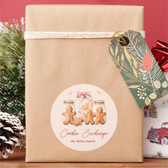 Sticker Rond Échange de cookies Gingerbread Homme Blush (vacances)