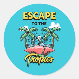 Sticker Rond Échapper au Surf squelette des Tropiques