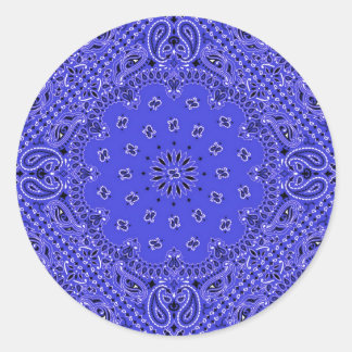 Sticker Rond Écharpe Bandana Ouest Indigo Blue Paisley Imprimer