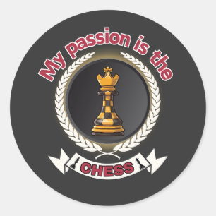 Sticker Rond Échecs King Laurel Crown Passion Stratégie Puissan