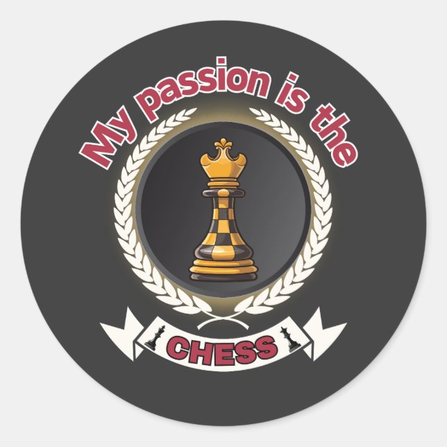 Sticker Rond Échecs King Laurel Crown Passion Stratégie Puissan (Devant)