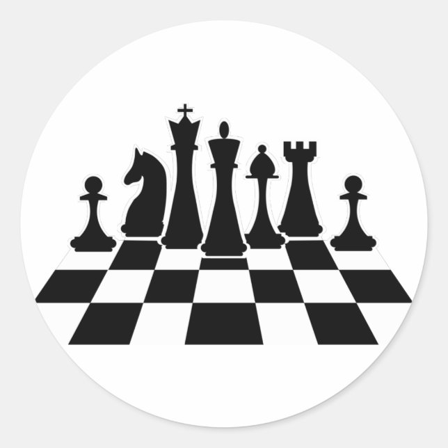 Sticker Rond Échecs noirs sur l'échiquier (Devant)