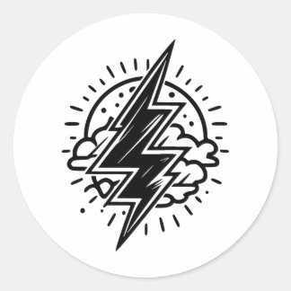 Sticker Rond Éclair en noir et blanc minimaliste