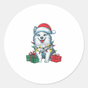 Sticker Rond Éclairage de Noël chapeau américain Esquimau Chien