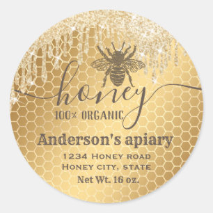 Sticker Rond Éclairage moderne goutte d'abeille de miel script 