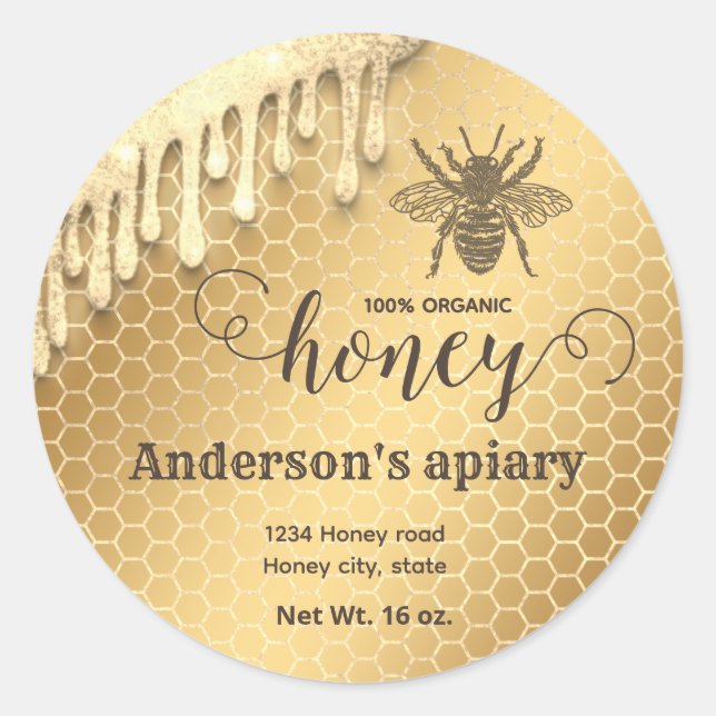 Sticker Rond Éclairage moderne goutte d'abeille de miel script  (Devant)