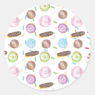 Sticker Rond Éclairs Donuts Aquarelle Amusant Caprice Sucré