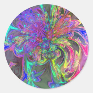 Sticker Rond Éclat rougeoyant de Deva turquoise et violet de