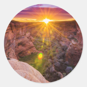 Sticker Rond Éclatement solaire à Canyon de Chelly, AZ