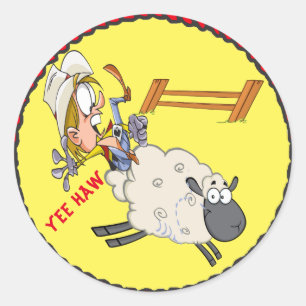 Sticker Rond Éclater occidental de mouton d'enfant de rodéo