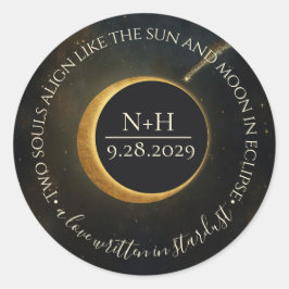 Sticker Rond Éclipse de poussière d'étoiles dorées Mariage céle