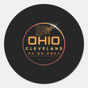Sticker Rond Éclipse Solaire 2024 Ohio Cleveland Total Eclipse 