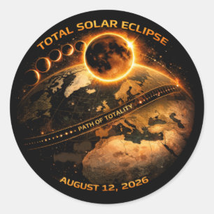 Sticker Rond Éclipse solaire totale 2026 : trajectoire de la to