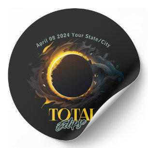 Sticker Rond Éclipse solaire totale 2026 Votre ville État Noir 