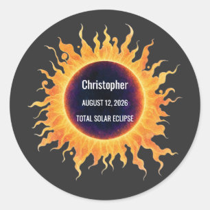 Sticker Rond Éclipse solaire totale aquarelle audacieuse Nom 20