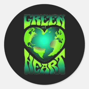 Sticker Rond Éco écologique rétro vert au cœur