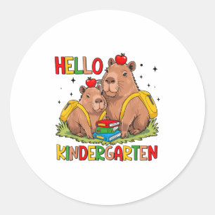 Sticker Rond École Capybara Commencer Bonjour Maternelle Retour