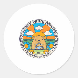 Sticker Rond École de conduite de marmotte hommes femmes rétro 