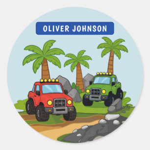 Sticker Rond École de garçons de camion monstre personnalisé