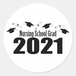 Sticker Rond École De Soins Infirmiers Casquettes Et Diplômes