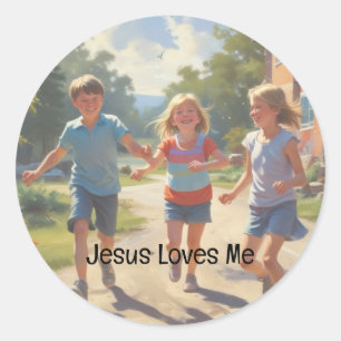 Sticker Rond École du dimanche Jésus m'aime Enfants jouent