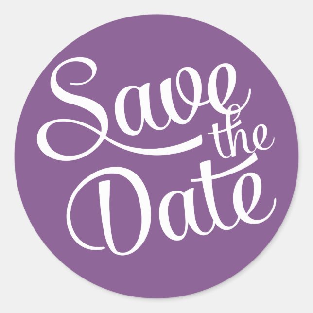 Sticker Rond Économisez la date de script blanc violet foncé (Devant)
