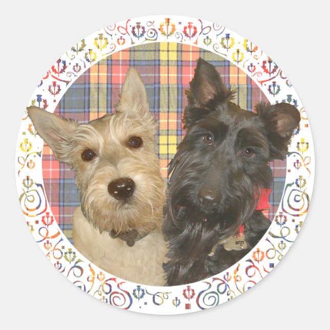 Sticker Rond Ecosse roux et noir sur Tartan (Devant)