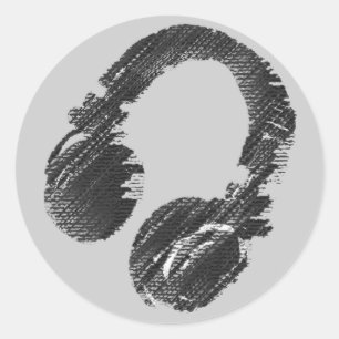Sticker Rond écouteur noir de disc-jockey de musique