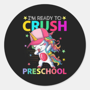 Sticker Rond Écrasez La Bande Dessinante De L'École Préscolaire