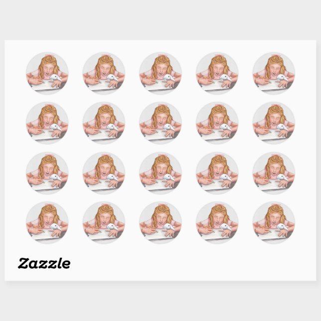 Sticker Rond Écriture avec animal de compagnie lapin papier/ori (Feuille)