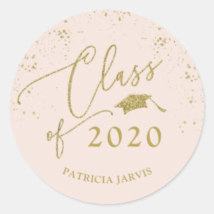 Sticker Rond Écriture Chic Graduation Festive Pailleté Or