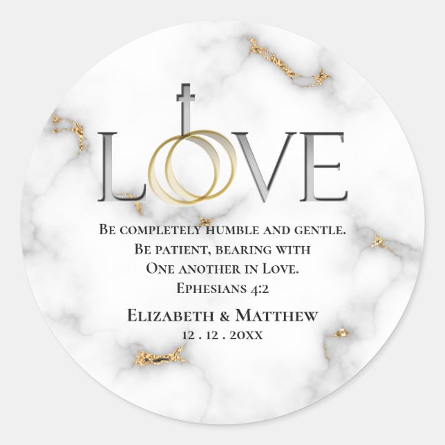 Sticker Rond Écriture d'amour Verse Ephésiens 4:2 Mariage (Devant)