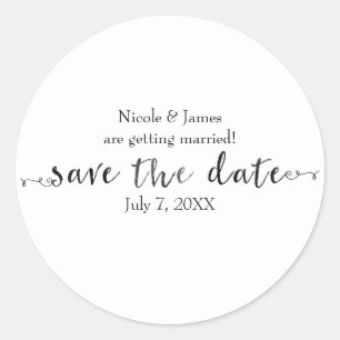 Sticker Rond Écriture de Save the Date personnalisée noire