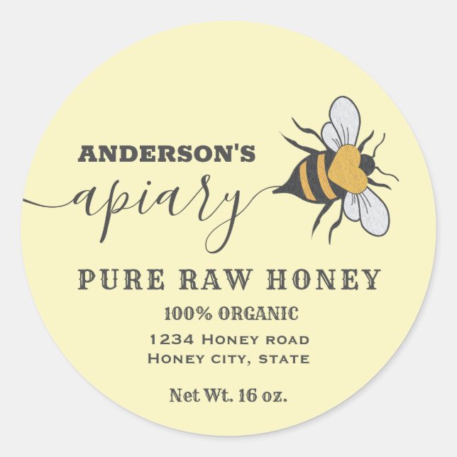 Sticker Rond Écriture du logo de l'abeille apiary miel étiquett (Devant)